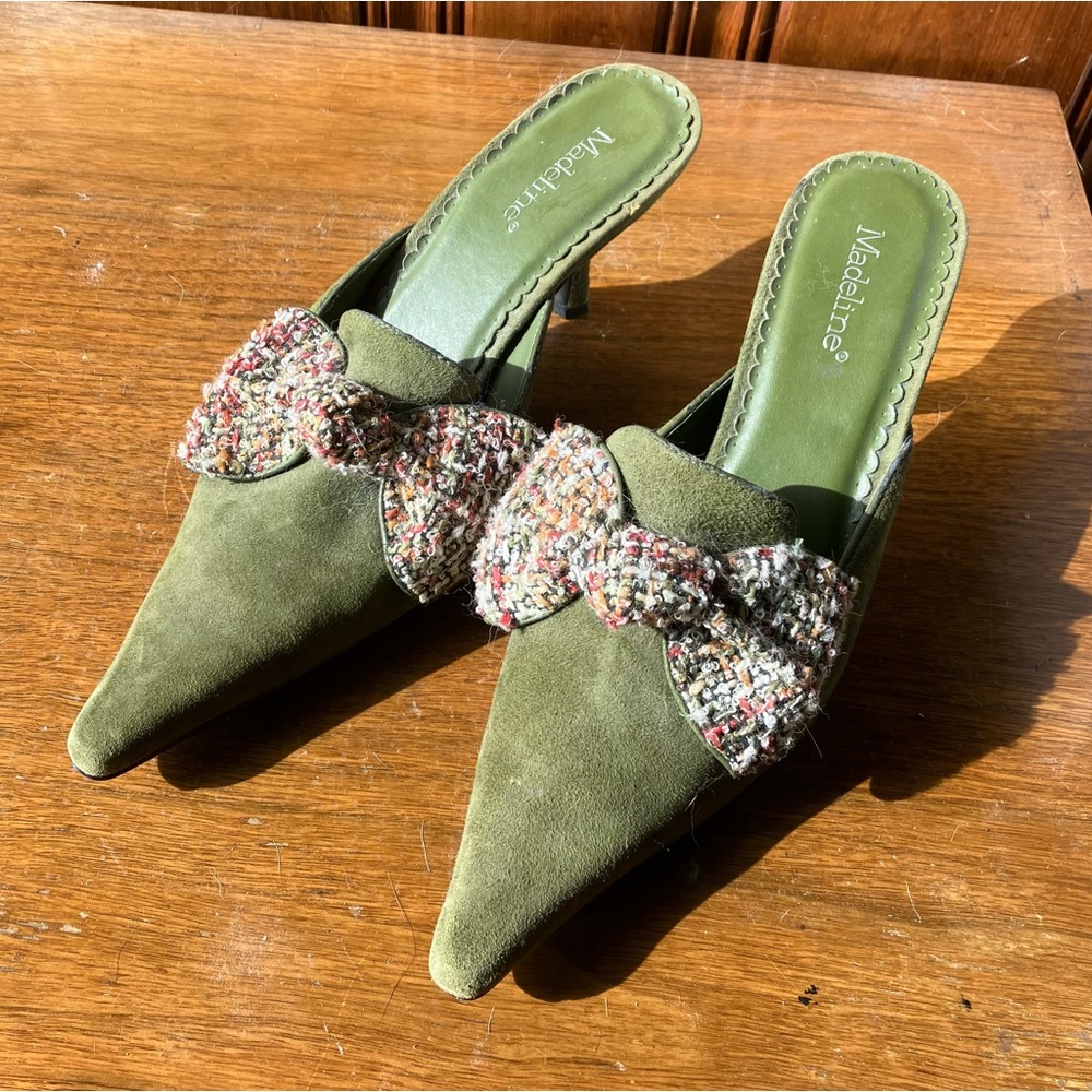 Vintage Green Suede Abby Heels by Madeline - Slip On Pointed Toe Size US 7.5 M